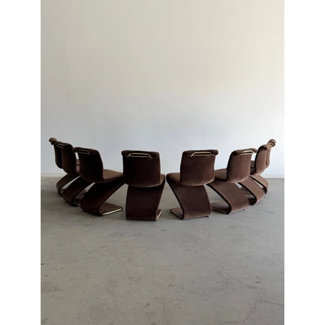 Brown Vintage Z Chairs Attributed to Gaston Rinaldi- Set of 8 For Sale - Image 8 of 14