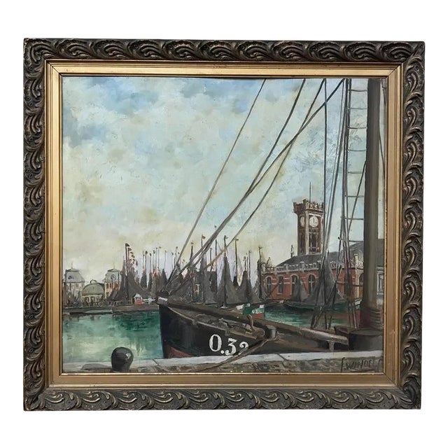 Antique Framed Oil Painting on Board by Windel For Sale