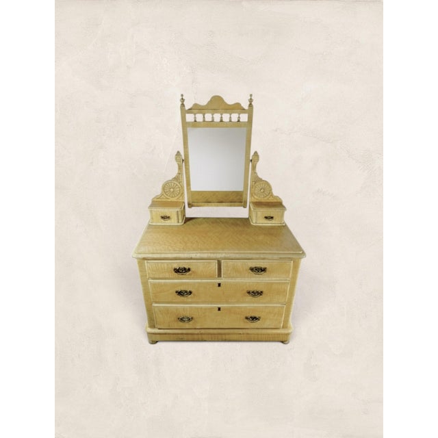 Victorian Late 19th Century Antique English Scumble Painted Dressing Chest With Mirror For Sale - Image 3 of 6