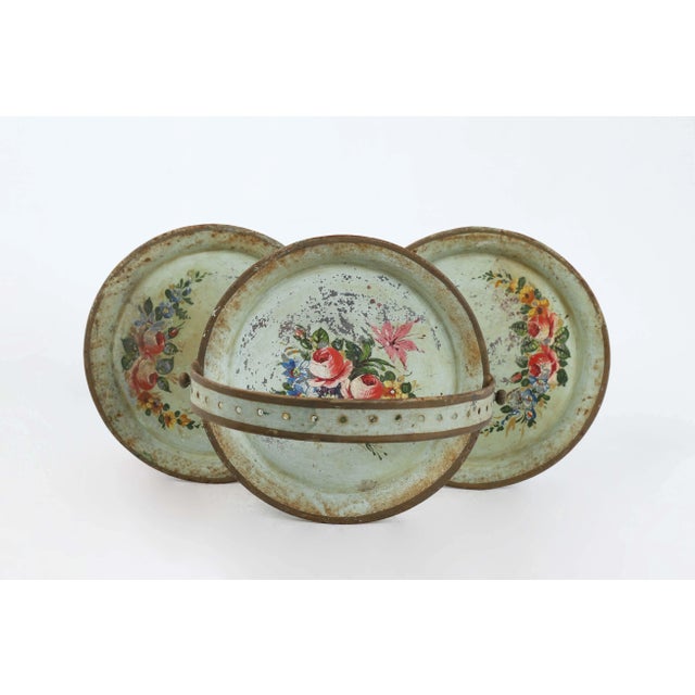 English Vintage 3 Plate Tray Decorated in Flower Bouquets And For Sale - Image 3 of 6