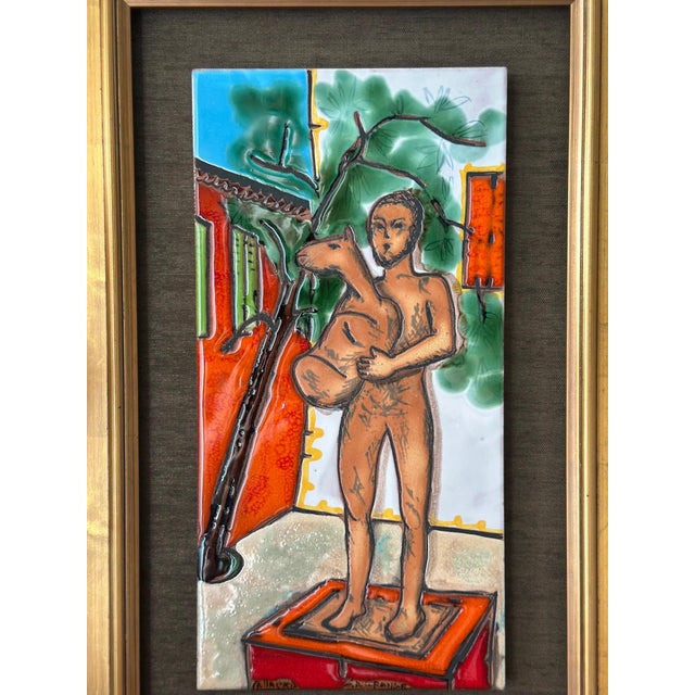 French L’homme Au Mouton Ceramic Tile Panel After Picasso, 1977, Vallauris For Sale - Image 3 of 6
