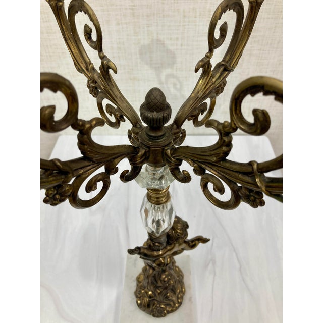 1960s Vintage Bronze Rococo Style Candelabra on Marble Stand For Sale - Image 5 of 12
