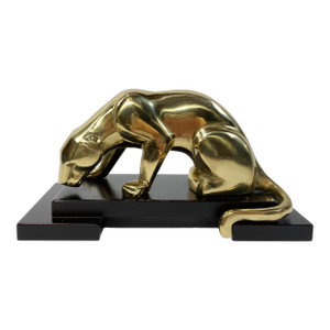Late 20th Century Postmodern Brass Cougar Figure on Ebonized Stand
