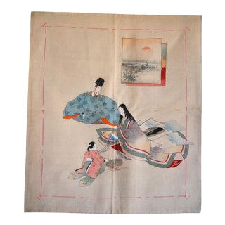 1930s Japanese Tea Ceremony Mat With Heian Family, Chirimen Fukusa For Sale