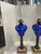 Late 19th Century Cut to Clear Cobalt Blue Oil Lamps W/Brass & Marble Bases - a Pair For Sale - Image 4 of 12