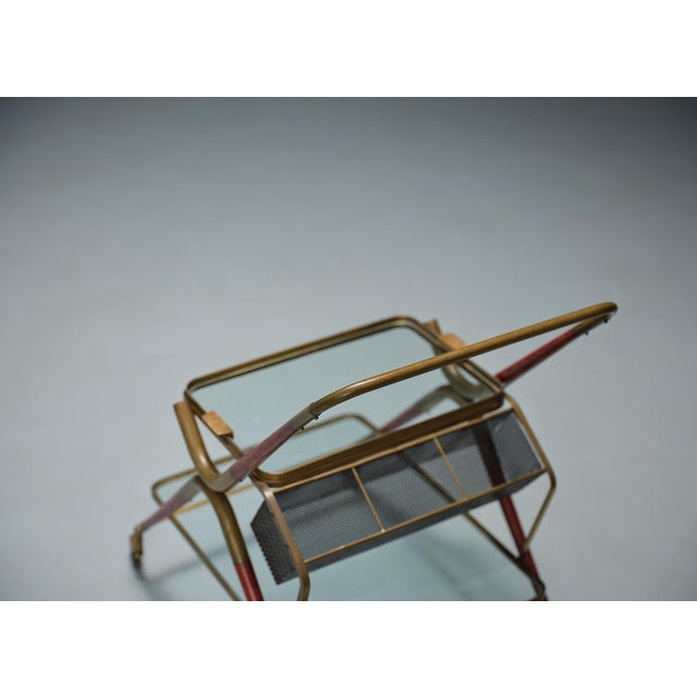 1950s Vintage Italian Bar Cart in Brass and Lacquered Wood by Cesare Lacca, 1950s For Sale - Image 5 of 6