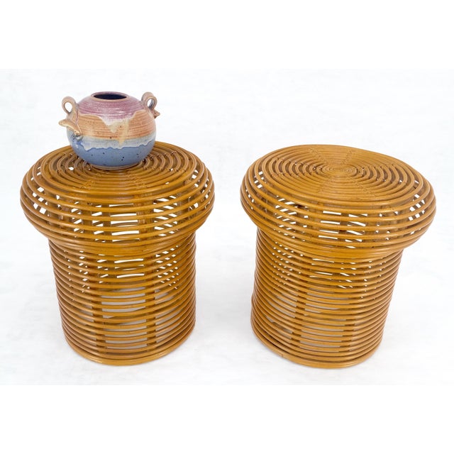 Pair of Mushroom Shape Wicker Side End Tables MINT For Sale - Image 10 of 11