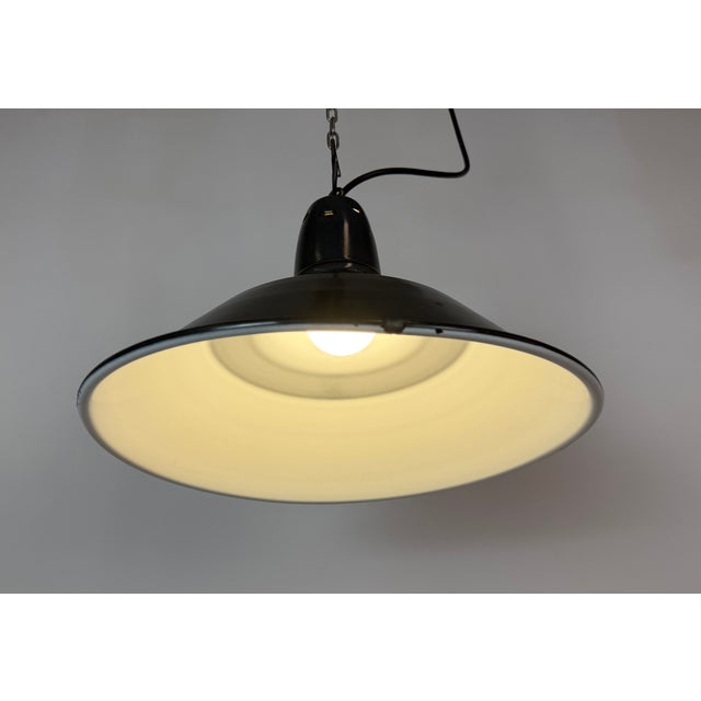 Industrial French Black Enamel Factory Pendant Lamp, 1960s For Sale - Image 10 of 17