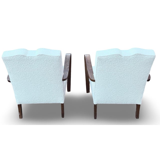 Off-white A Pair of 1930s Art Deco “Swan Song” Armchairs in Ivory Bouclé For Sale - Image 8 of 17