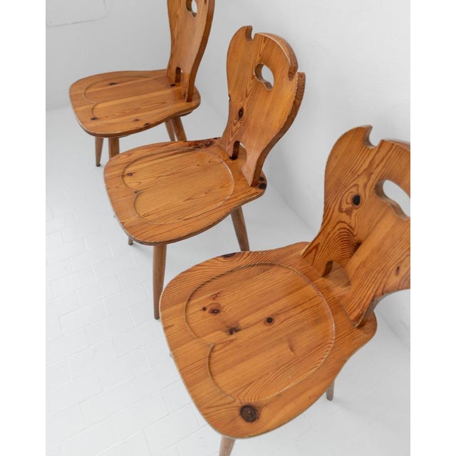 Brown Vintage Folk Style Wooden Farmhouse Chairs, 1960s, Set of 3 For Sale - Image 8 of 12