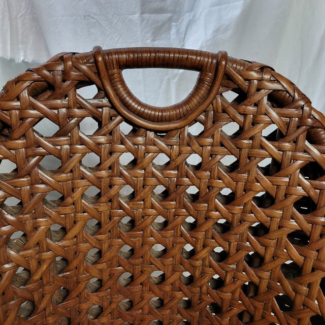 Wood Vintage Basketweave Rattan Accent Chair With Sculptural Handled Back For Sale - Image 7 of 7