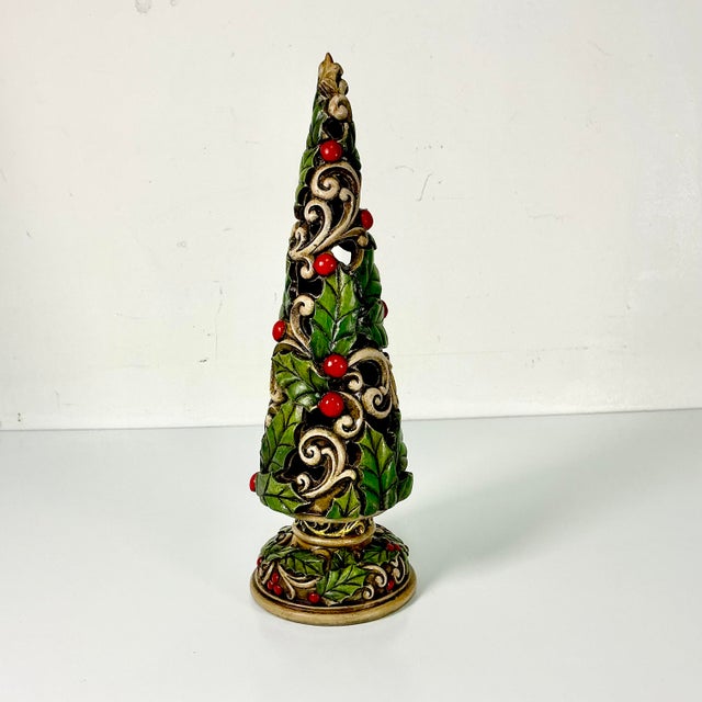 1990s Vintage Americana Boho Chic Christmas Holly Topiary Trees Holiday Accents - Set of 3. For Sale - Image 11 of 17