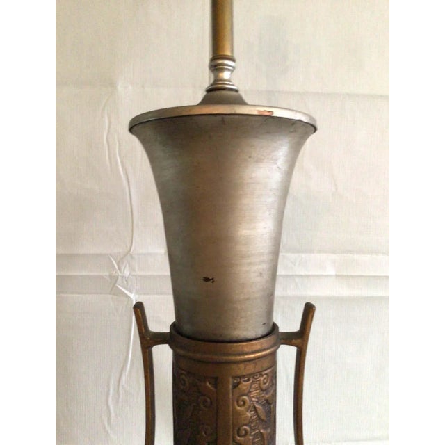 1960s Painted Metal and Brass Asian Style Lamps - A Pair For Sale - Image 10 of 13
