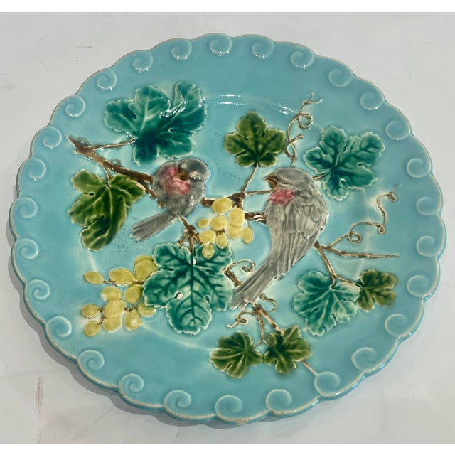 Just in this lovely pair of Bird plates by Sarreguemines, C.1880 This is a beautiful matching pair of decorative majolica...