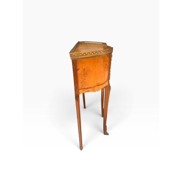 Mid-20th Century Vintage French Louis XV Style Burl Wood Demilune Side Table With Brass Gallery For Sale - Image 4 of 14
