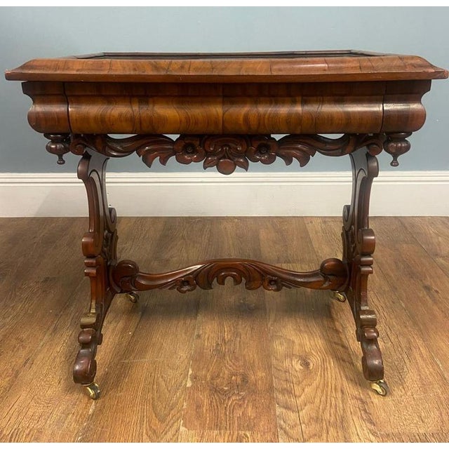 Victorian Walnut Side Table with Whitby Abbey Eglomise Reverse Painting, 1840 For Sale - Image 4 of 15