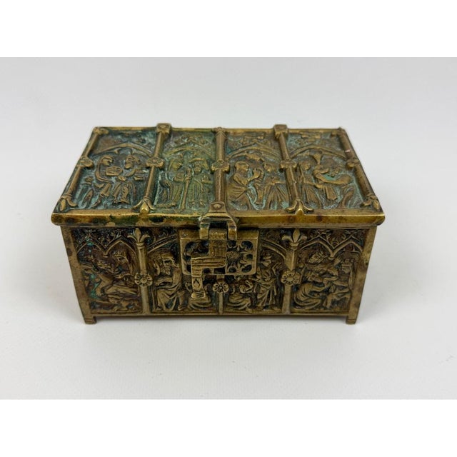 Antique Gothic Revival Bronze Jewelry Box with Religious Scenes, 1890s For Sale - Image 11 of 12