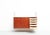Wall-mounted teak sideboard with three sliding doors. Behind the right-hand door are five drawers. Behind the left and...