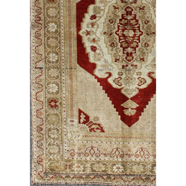 Traditional Vintage Turkish Oushak Area Rug, Red Medallion, Green Border by Keivan Woven Arts For Sale - Image 3 of 7