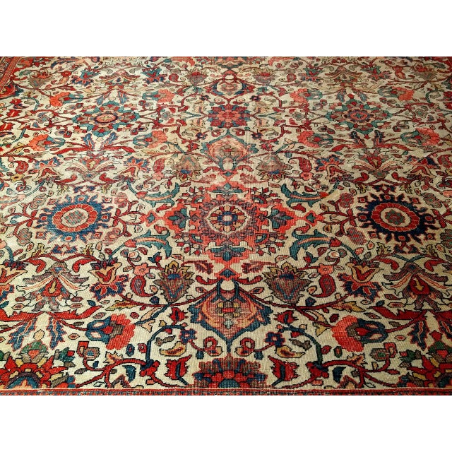 Antique Persian Ziegler Mahal Sultanabad Rug, Hand-Knotted Wool, Geometric Pattern, 11x14, Ivory & Red For Sale - Image 13 of 17