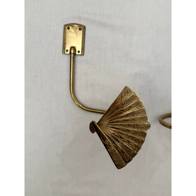 Metal Pair of Vintage Hollywood Regency Solid Brass Curtain Tiebacks For Sale - Image 7 of 12