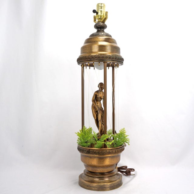 Bronze Rare Vintage 1970s Tabletop Johnson Greek Goddess Oil Rain Lamp With Shade For Sale - Image 8 of 13