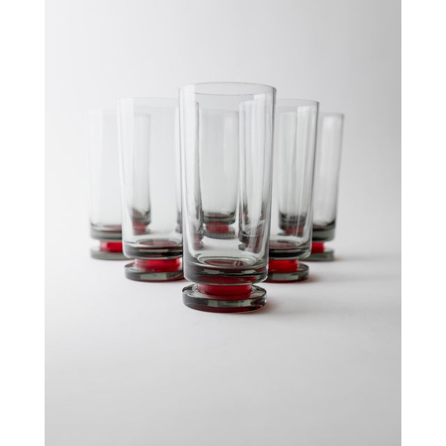 Vintage Grey Drinking Glasses with Red Stems, 1970s, Set of 6 For Sale - Image 11 of 11