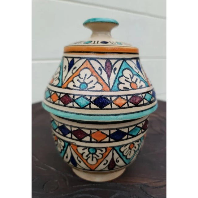 2020s Multicolor Moroccan Hand Painted Urn/ Jar For Sale In Orlando - Image 6 of 8