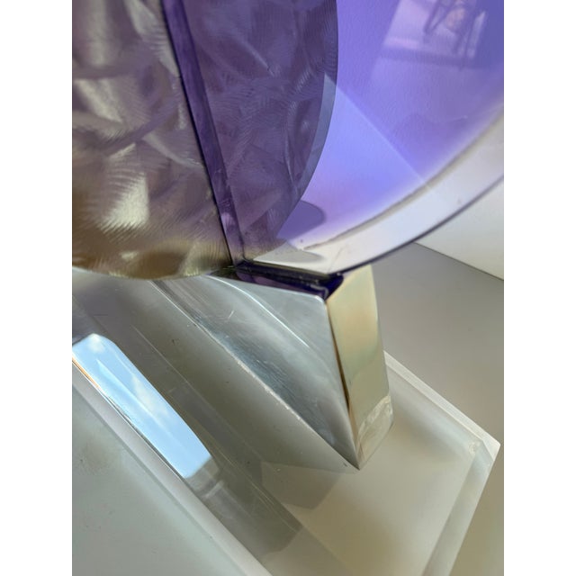 1990's Vintage Postmodern Geometric Abstract Lucite & Stainless Steel Table Sculpture, Signed For Sale - Image 12 of 12