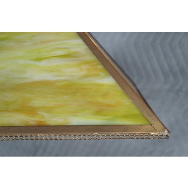 Late 19th Century Antique Arts & Crafts Green Slag Glass Swag Pendant Light For Sale - Image 5 of 12