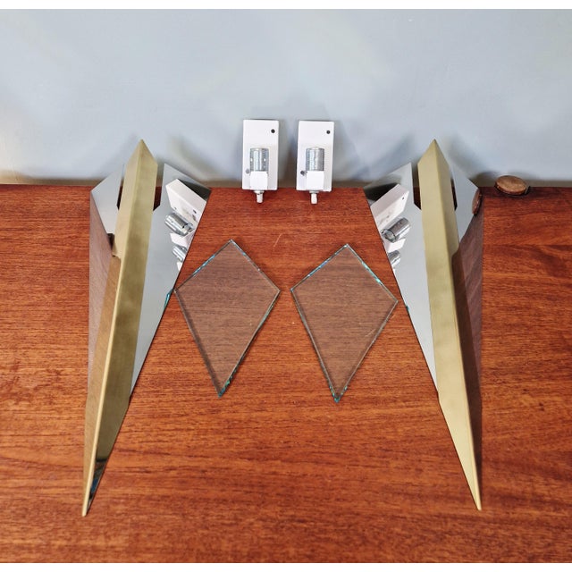 Large Triangular Wall Sconces in Brass and Chrome by J. T. Kalmar for J.T. Kalmar, 1970s, Set of 2 For Sale - Image 11 of 18