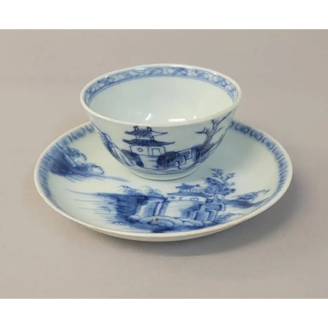 Chinese Antique Blue and White Chinese Nanking Porcelain Tea Bowl & Saucer For Sale - Image 3 of 10