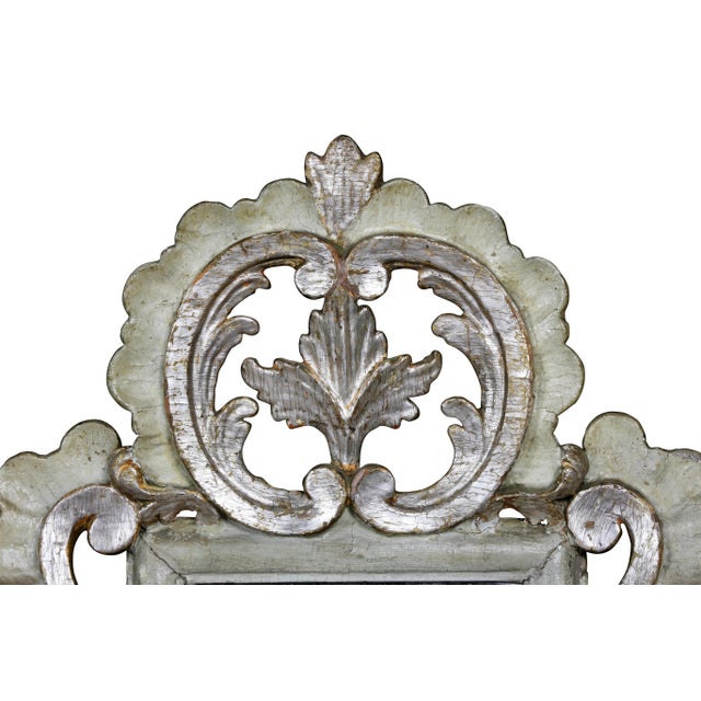 Rococo Italian Rococo Gray Painted and Silver Gilt Girandole Mirrors - a Pair For Sale - Image 3 of 9