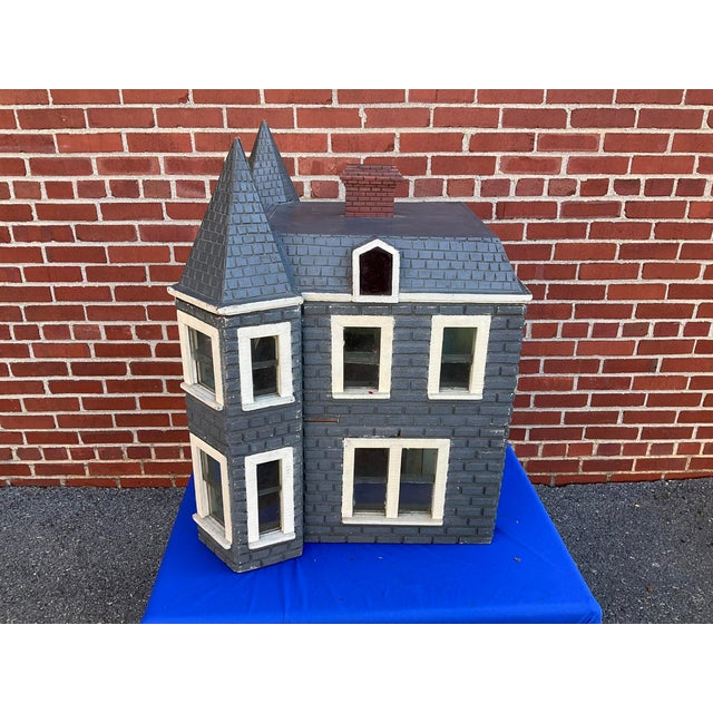 Gray Antique Wood Victorian Doll House With Working Glass Windows For Sale - Image 8 of 18