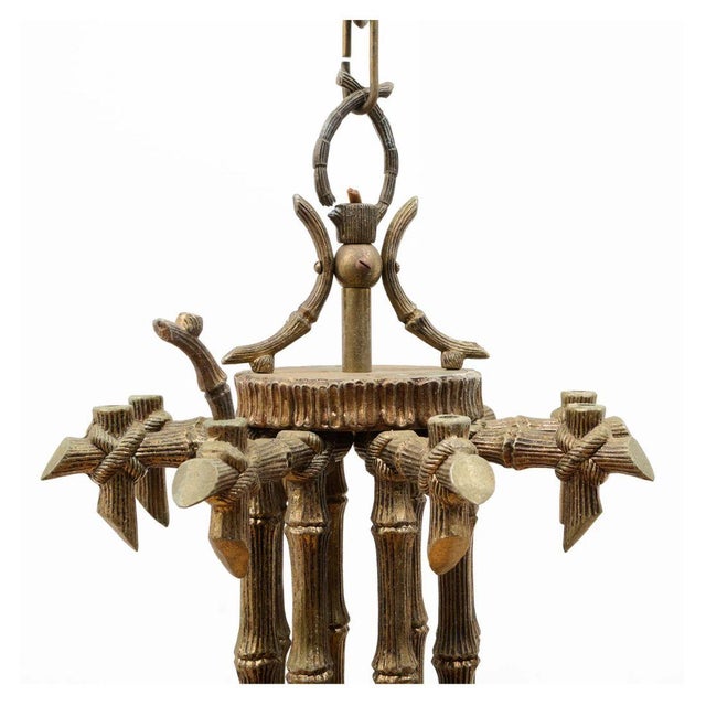 Hollywood Regency Bamboo Motif Bronze Chandelier With Eight Arms For Sale - Image 4 of 5