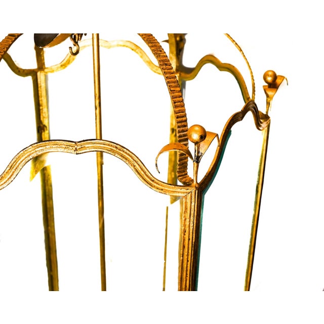 Neoclassical Antique Monumental-Sized Gilt Wrought Iron Hall Lantern For Sale - Image 3 of 6