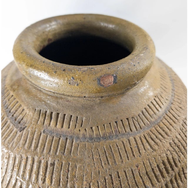 Early 20th Century South East Asian or Chinese Olive Green Glazed Martaban Jar For Sale - Image 10 of 13