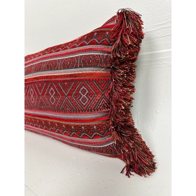 Gray Gray Natural Suede & Red Belgian Weave Pillows- a Pair For Sale - Image 8 of 10