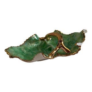 Mid Century Hand Painted Ceramic Leaf Serving Dish For Sale