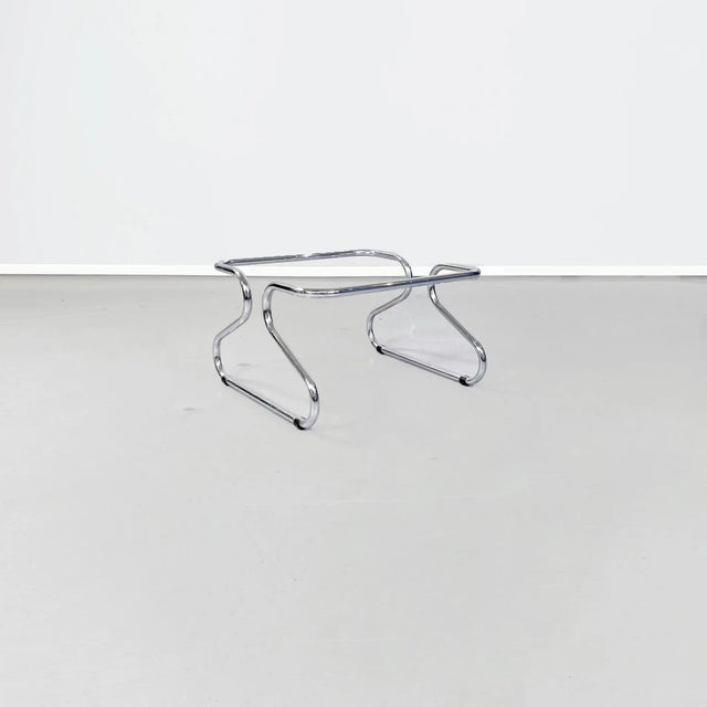 Silver Mid-Century Italian Glass and Steel Coffee Table, 1970s For Sale - Image 8 of 10