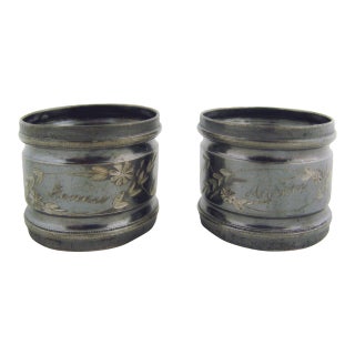 Antique Fannie and Abram Silverplate Napkin Rings - A Pair For Sale