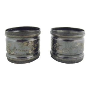 Antique Fannie and Abram Silverplate Napkin Rings - A Pair