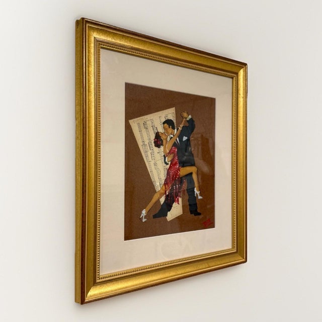 Art Deco Marcela Di Tomaso Ditto Tango Dancers Mixed Media Framed Art Argentina 18" X 16" For Sale - Image 3 of 9