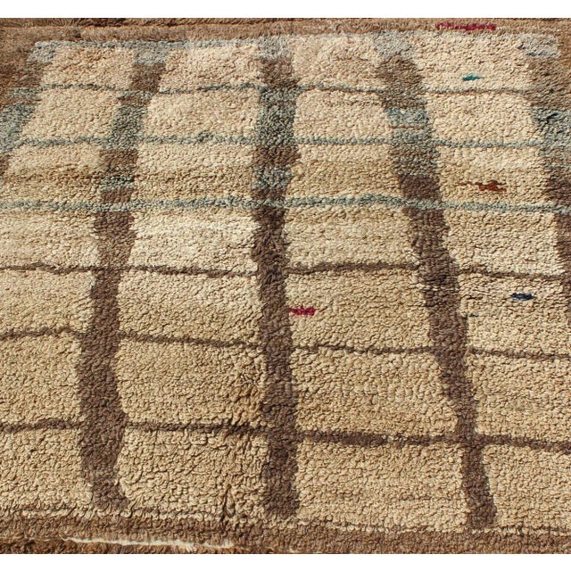 Mid 20th Century Turkish Vintage Tulu Rug With Modern Simple Square Design in Tan and Brown For Sale - Image 10 of 13