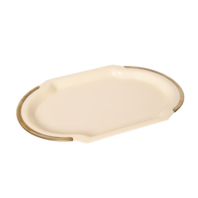 Mid-Century Cream Brass and Acrylic Glass Oval Serving Platter, Italy, 1980s For Sale - Image 10 of 16