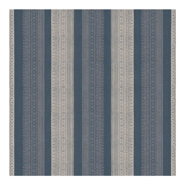 Schumacher Calista Block Print Fabric in Indigo For Sale