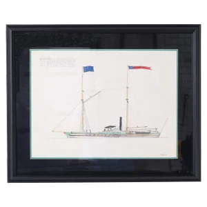 Marine Painting on Paper of a Great Lakes Steamship