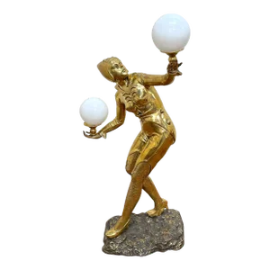 French Art Deco Bronze Moulin Rouge/ Flapper Balancing Lighted Balls Sculpture