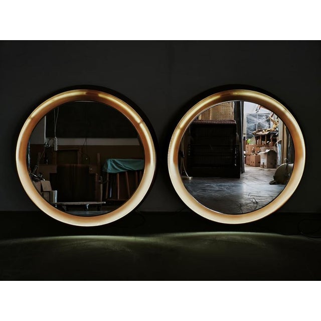 Brown Italian Space Age Illuminated Round Mirrors, 1970s, Set of 2 For Sale - Image 8 of 10