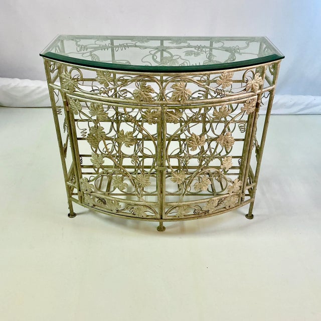Late 20th Century Vintage Maitland-Smith Hollywood Regency Silver Leaf Wine Rack Console Table - 30 Wells, Demi-Lune Design, Attributed For Sale - Image 5 of 16